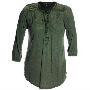 Lucky Brand Lace Up Olive Green Blouse